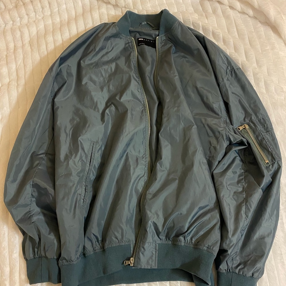 🐺 Men's Teal-Gray Oversized Bomber Jacket